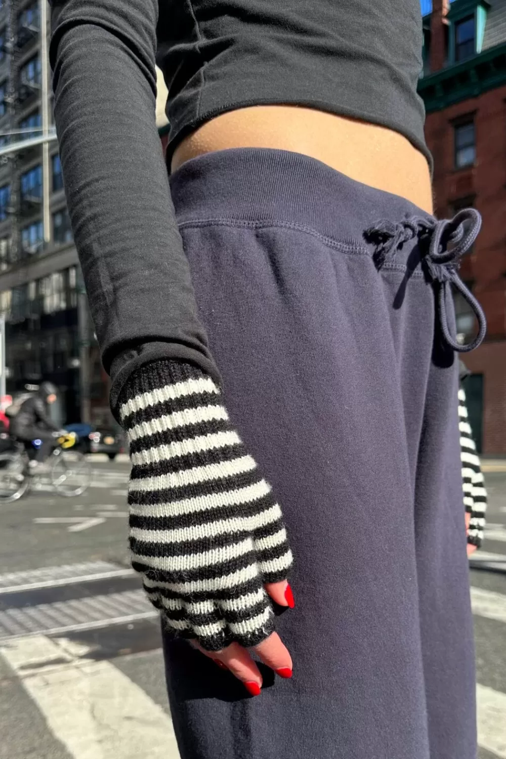 Brandy Melville Fingerless Wool Striped Gloves