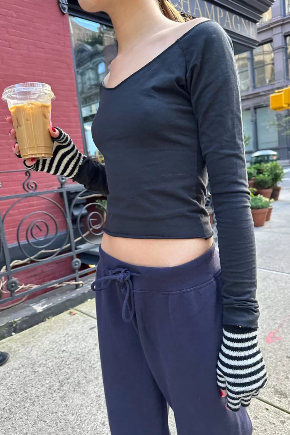 Brandy Melville Fingerless Wool Striped Gloves