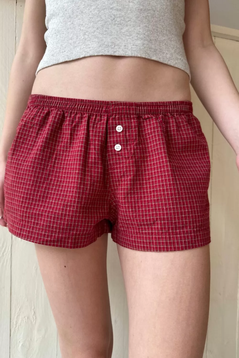 Brandy Melville Kiera Red Plaid Sweatshorts