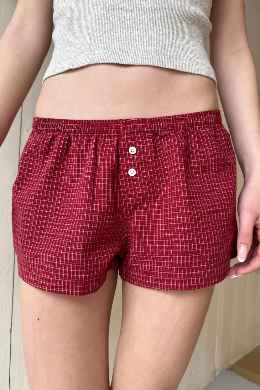 Brandy Melville Kiera Red Plaid Sweatshorts